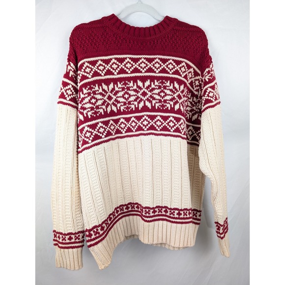 Vtg Gap 100% Cotton Nordic Fair Isle Chunky Knit Sweater L Apre Ski Cottagecore - Picture 2 of 10